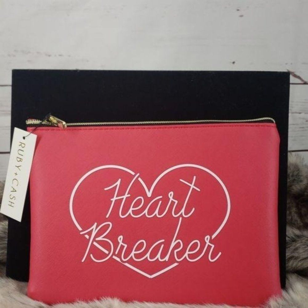 Ruby‎ + Cash Heart Breaker Makeup Pouch Red Faux Leather Cosmetic Bag RC-1593